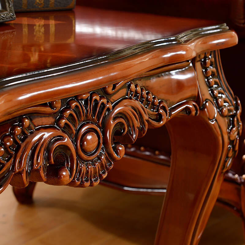 玛蒂诗家具 欧式茶几 美式实木雕花 复古橡木客厅沙发边几 茶几