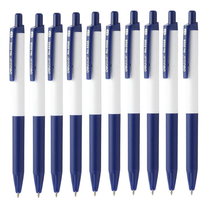 得力/deli 6526圆珠笔 按动原子笔 书写圆珠笔 经典办公0.7mm 蓝色