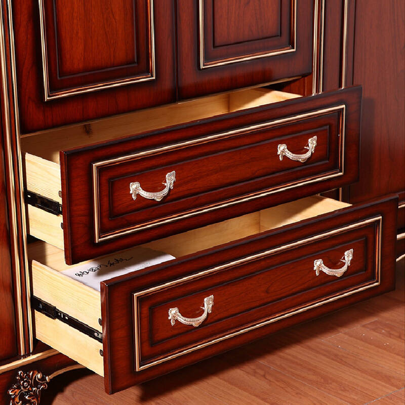 欧式衣柜 推拉四门衣柜 趟门衣柜移门 实木定制衣柜 深红色衣柜