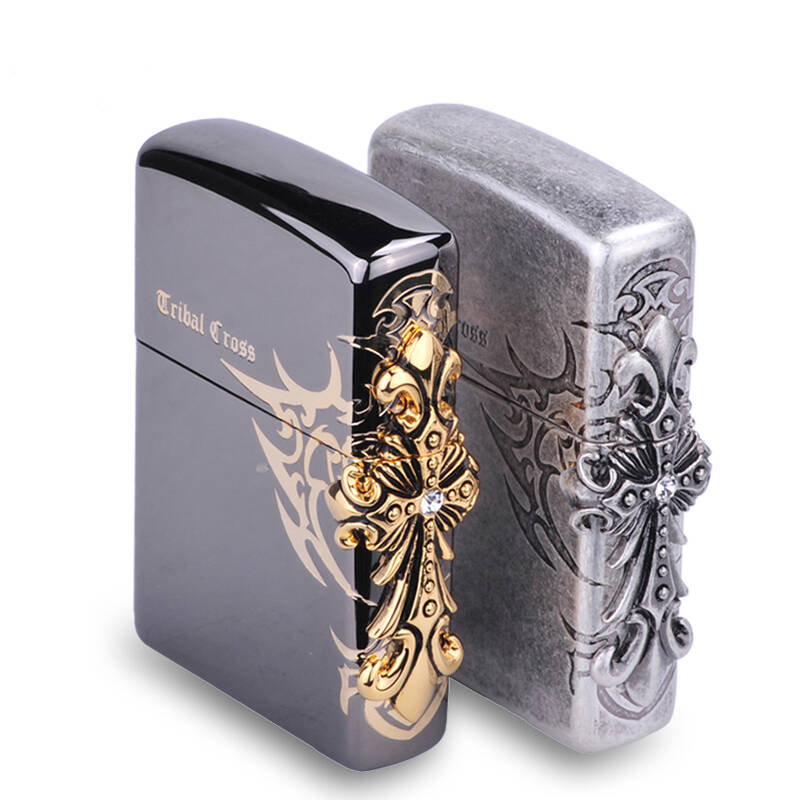 芝宝zippo打火机 黑冰古银贴章 原装正品 侧十字架 黑冰 侧十字架