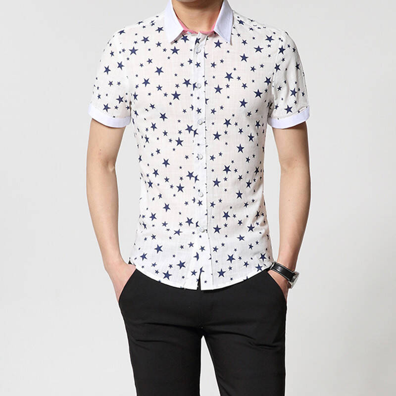 短袖衬衫 男 夏装 2015夏季时尚新款男式短袖衬衫 休闲百搭五角星修身