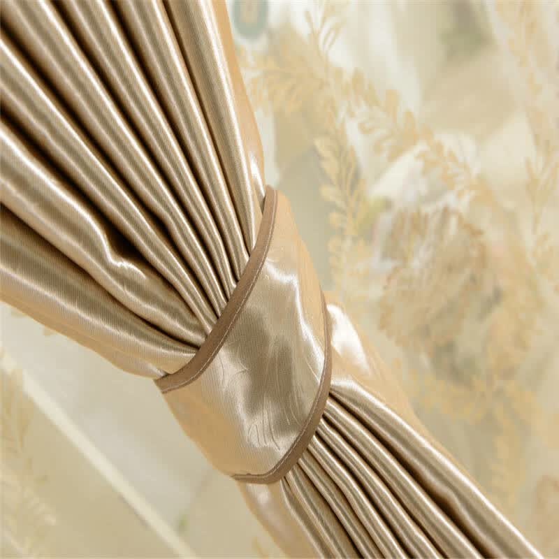 全遮光窗帘成品定制客厅卧室窗帘布落地帘 挂钩式香槟色压花窗帘定制