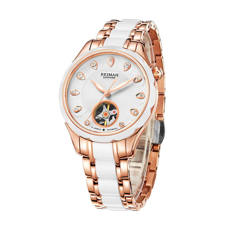 雷迈表(reimah) 手表孔雀腕表时尚间陶瓷带自动机械表女表8068l 女款