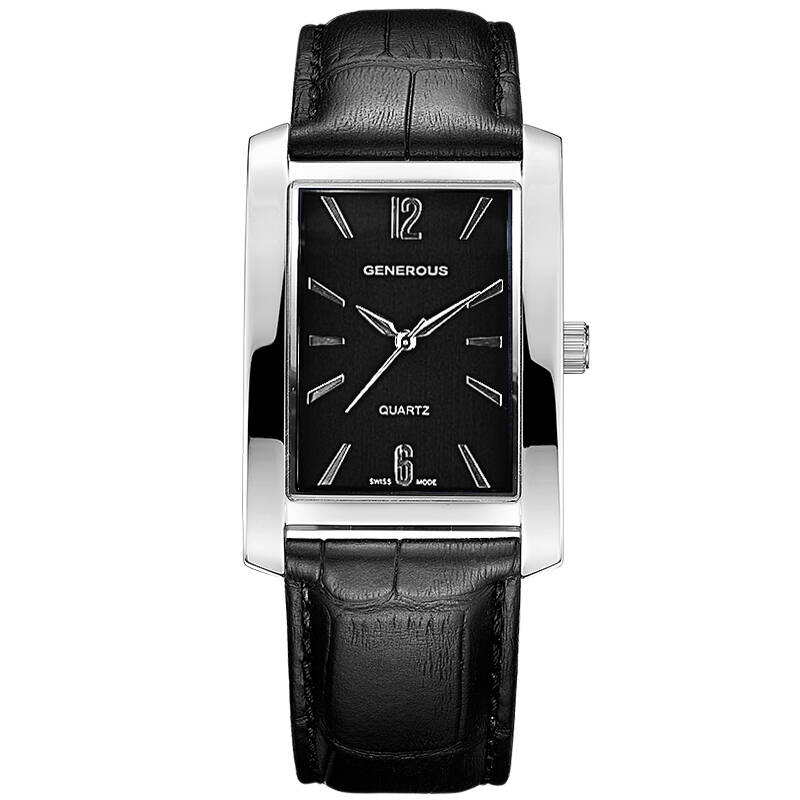 豪情(generous)手表石英腕表 防水精钢男士腕表 方形带弧面gq102黑色