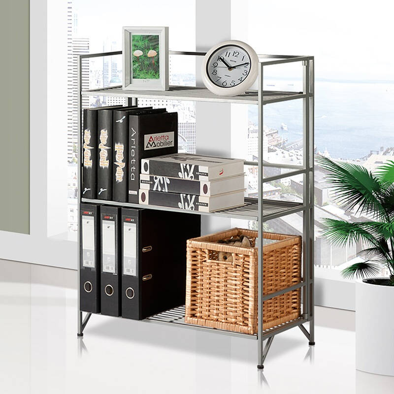 三层书架 客厅落地置物架金属整理架 厨房收纳层架书柜2131 京东自营