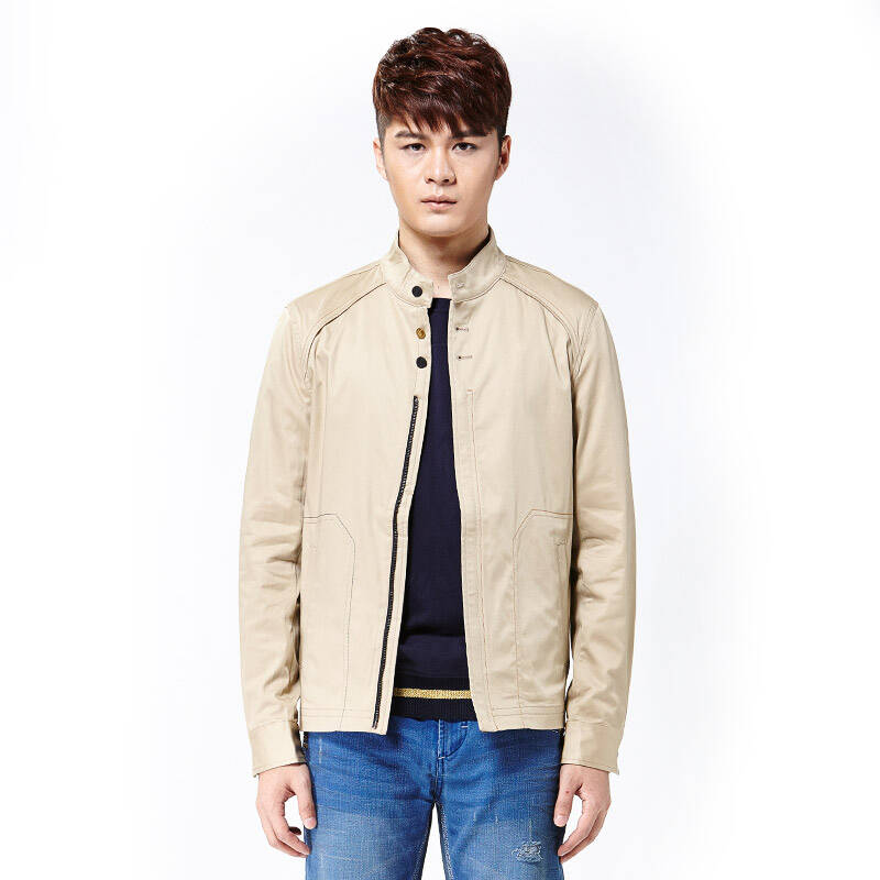 卡宾cabbeen男装春装 男士纯棉休闲上衣潮拼料修身外套男b/3141139012