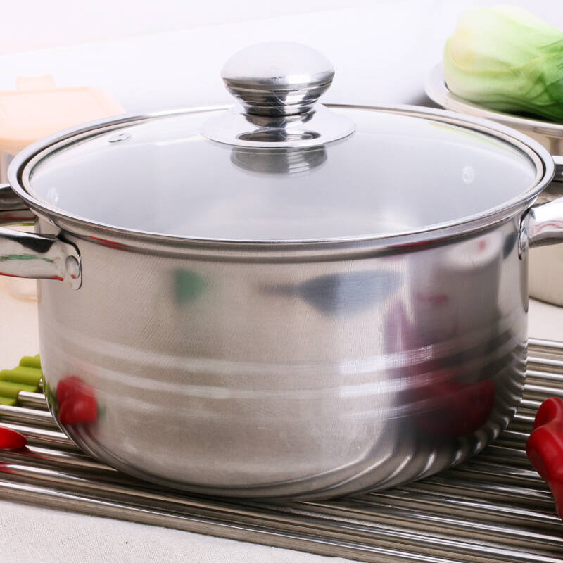 拜格bayco 汤锅双耳不锈钢汤锅20cm配可视锅盖bg1018