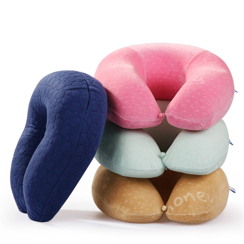 优洋u型枕头颈椎枕记忆棉午睡枕飞机旅行枕脖子护颈枕u形枕 藏青色