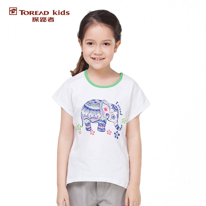 toread kids 探路者 品牌童装 夏装女童印花圆领短袖t恤 白 140