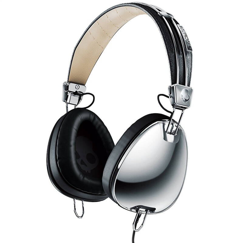 斯酷凯蒂(skullcandy)骷髅头 aviator飞行员 头戴式可折叠耳机 银色