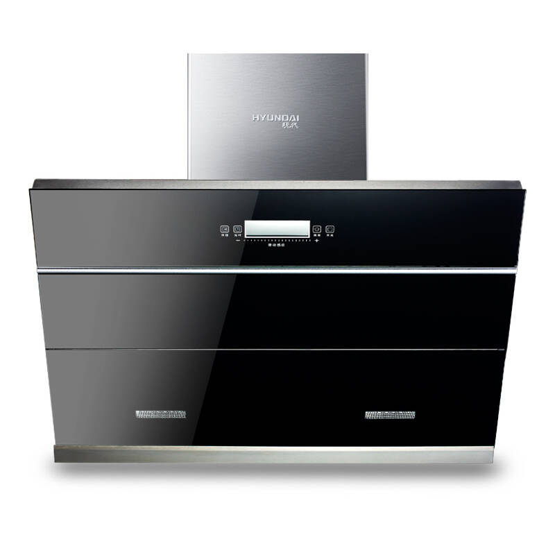 韩国现代(hyundai)hy-2872双电机侧吸式黑晶钢化玻璃吸油烟机有围板包
