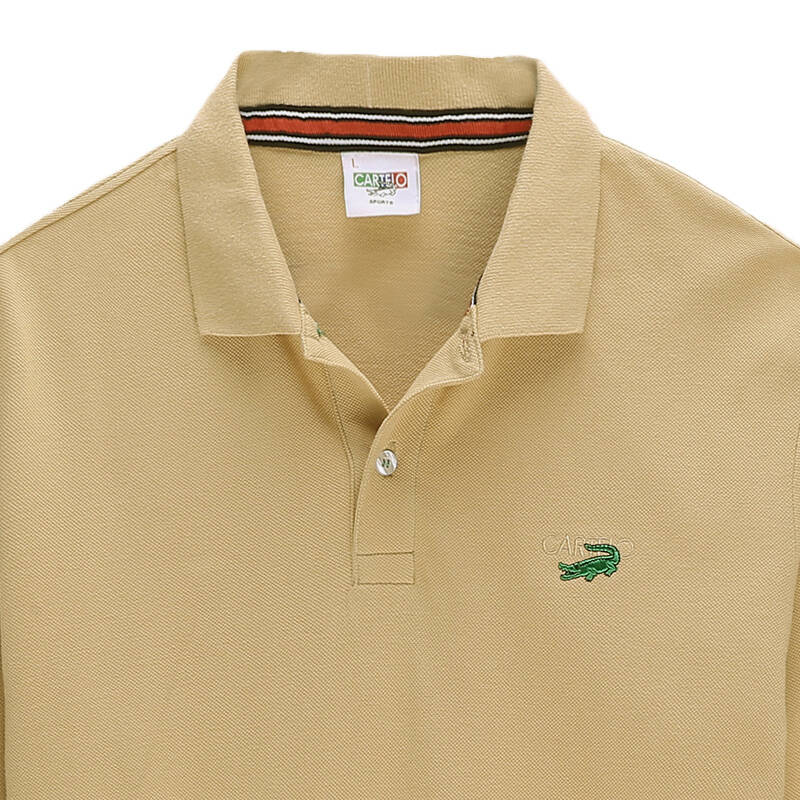 卡帝乐鳄鱼cartelo男装 2015春秋男装翻领长袖多彩纯棉polo衫 卡其色