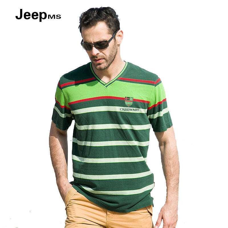 jeep ms吉普猛士新款polo衫短袖男t恤v领纯棉休闲大码 深绿 xxxxl(190