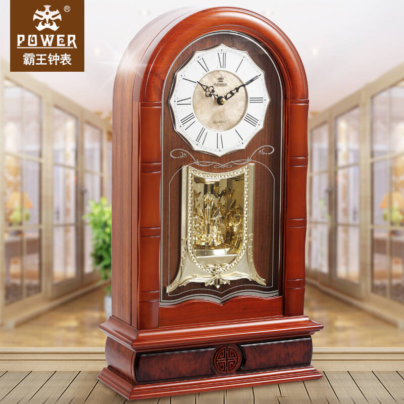 霸王(power)音乐报时台 欧式家居装饰实木座钟整点报时木制石英台钟pw
