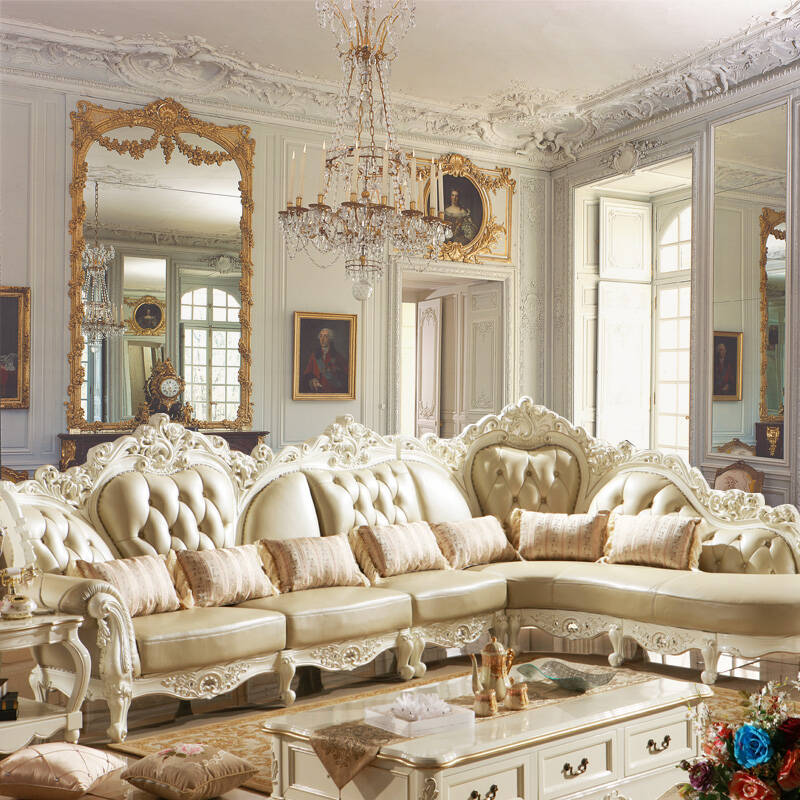 丽丽塔 欧式沙发 实木真皮 别墅家具 美式头层沙发客厅组合家具 图片