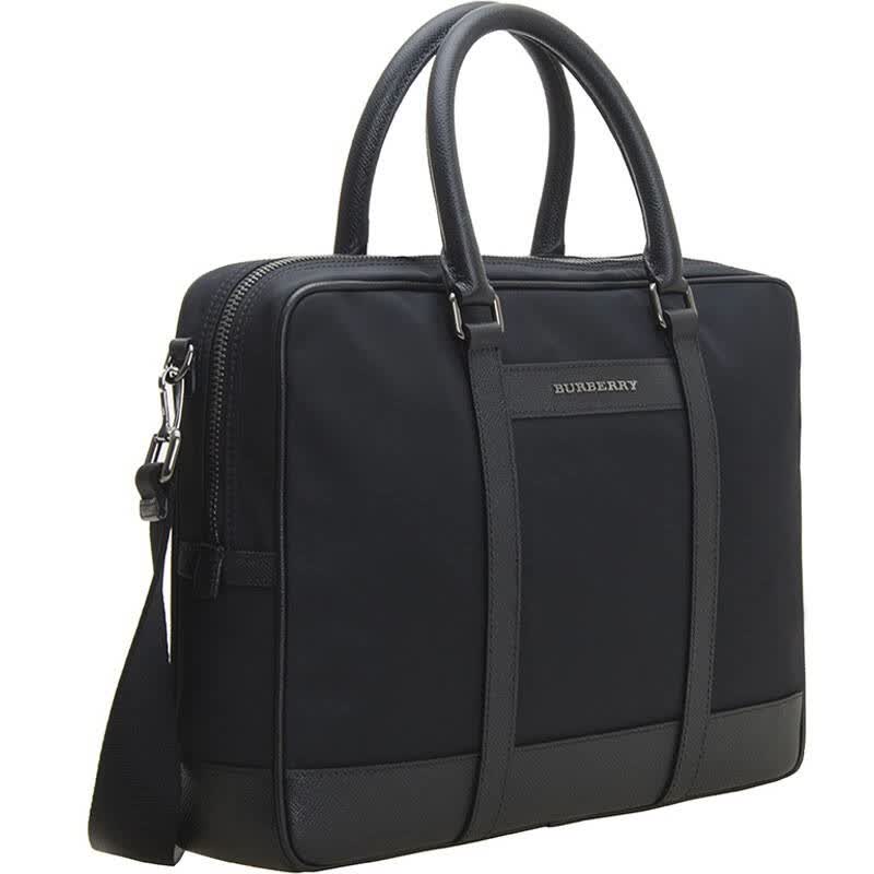 burberry 巴宝莉 男款london黑色织物皮革装饰斜背式公文包 39583521