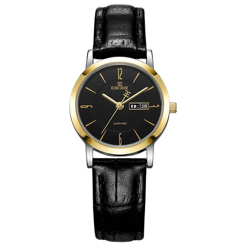 依波(ebohr)手表 天翼系列黑面皮带石英情侣表女表10450741