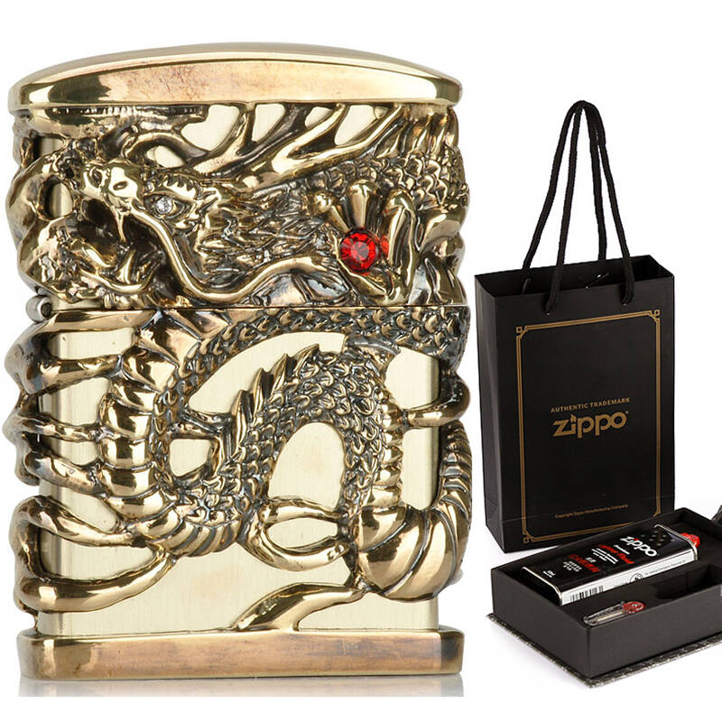 芝宝zippo防风打火机 珍藏版重盔甲四面环绕至尊天龙 红宝石镶嵌 古铜