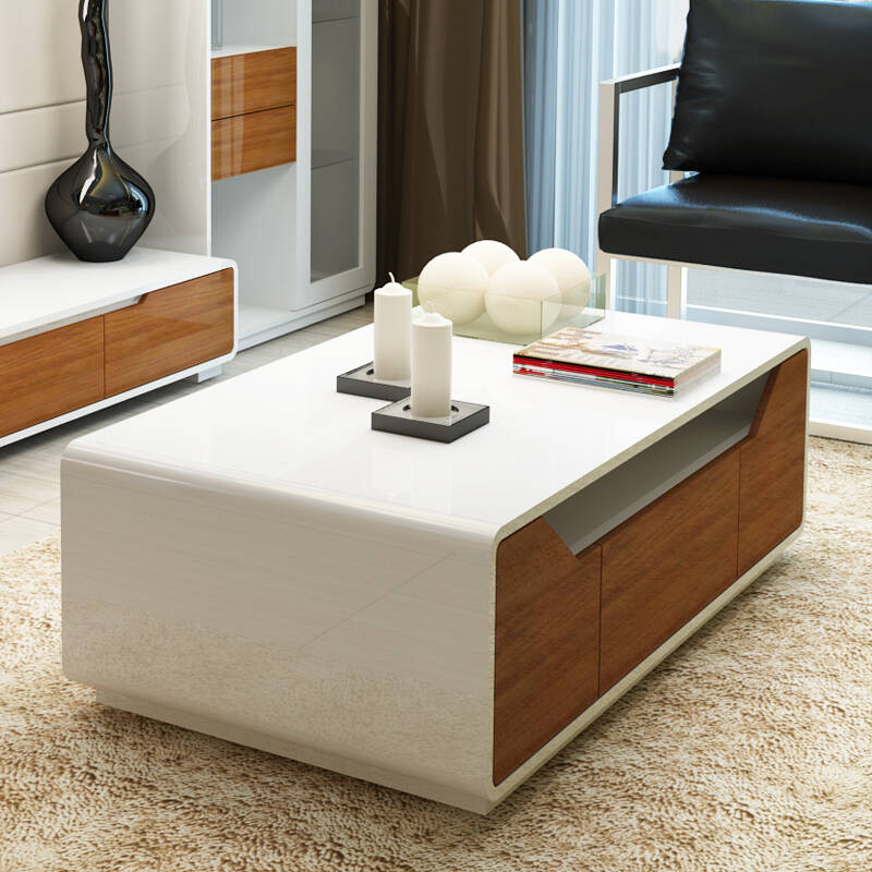 一米爱家具 简约现代储物茶几 小户型创意茶几 烤漆咖啡桌 胡桃木抽面