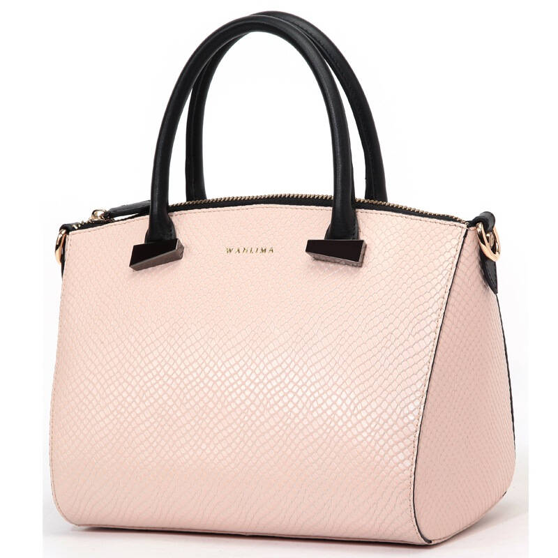 万里马(wanlima)女士剖层牛皮移膜革真皮手提包 1240292357142 珍珠粉