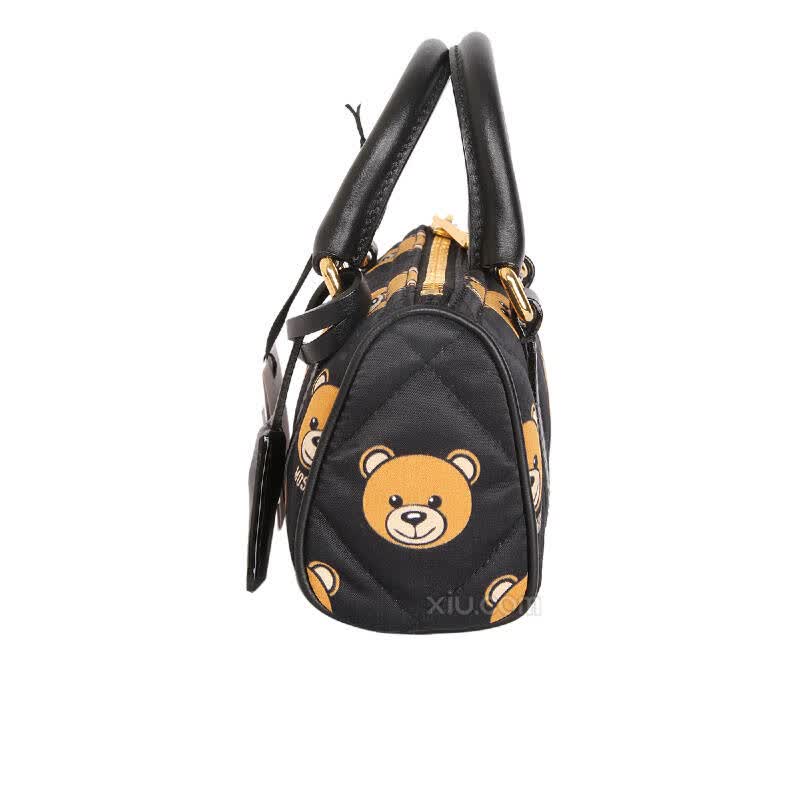 moschino 2015秋冬新品女士小熊图案小号拉链牛皮提挎两用包 黑色 f