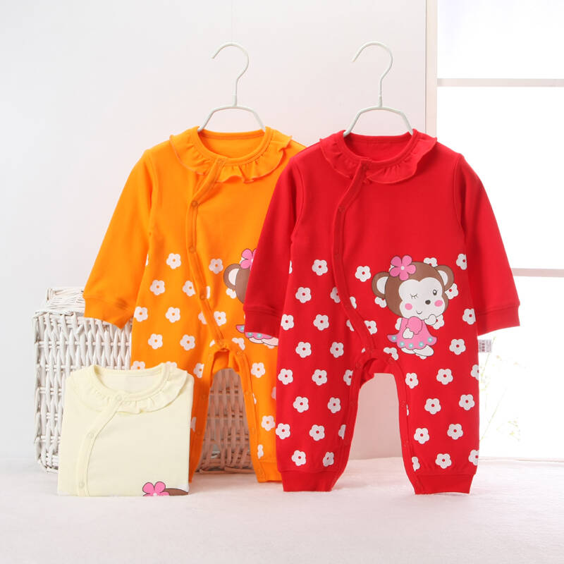 衣纯棉婴幼儿哈衣男女婴儿衣服新生儿爬服春秋装有机彩棉 d 8035橙色