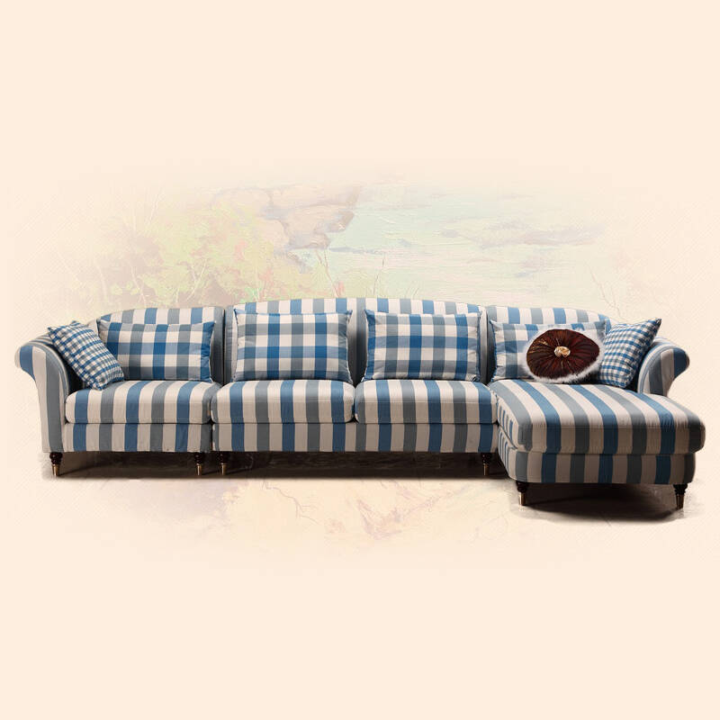 大班家居 布艺沙发 地中海风 浅蓝色 单人 双人 贵妃