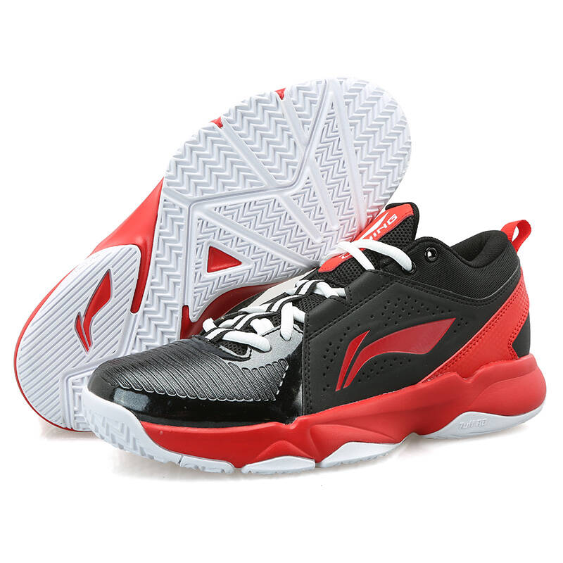 李宁男鞋 春夏季篮球鞋 中帮防滑缓冲耐磨缓震鞋子 黑/焰红色/白 39