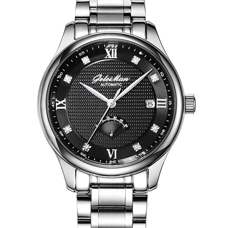 格雷曼(geleiman)手表 男表能量显示男士机械表钢带98005 银壳黑面