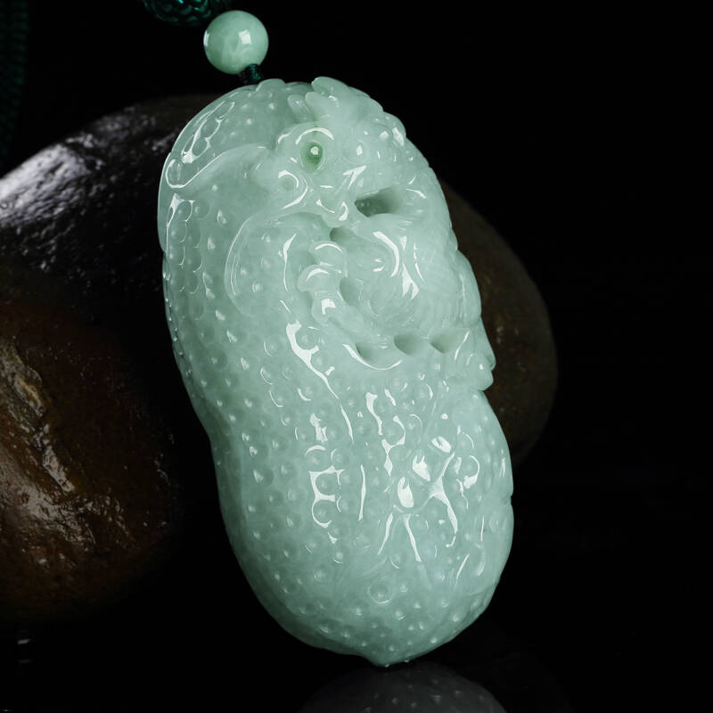 碧玉尊 翡翠手把件 大号翡翠挂件玉龙花生玉坠手玩件a货