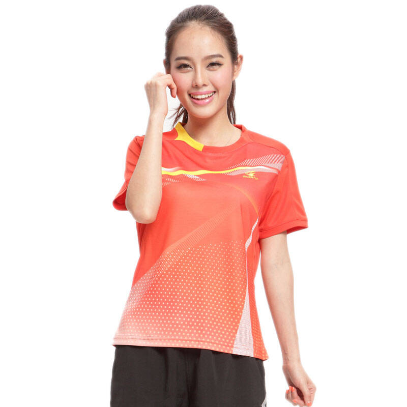 双鱼 女款短袖圆领乒乓球服df104 红色 s