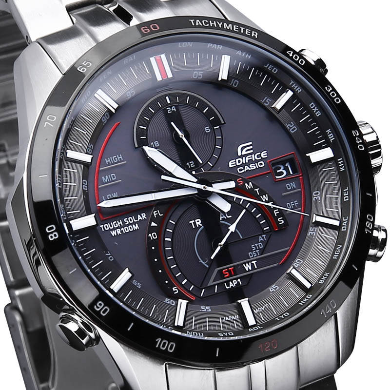 卡西欧(casio)手表 eqs系列太阳能闹钟防水石英多功能男表 黑盘eqs-a