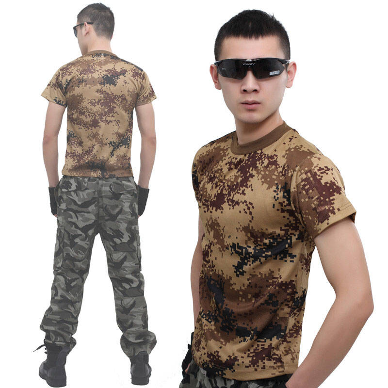 军迷荒漠迷彩服速干圆领迷彩t恤体能训练运动服吸汗短袖t恤 沙漠迷彩