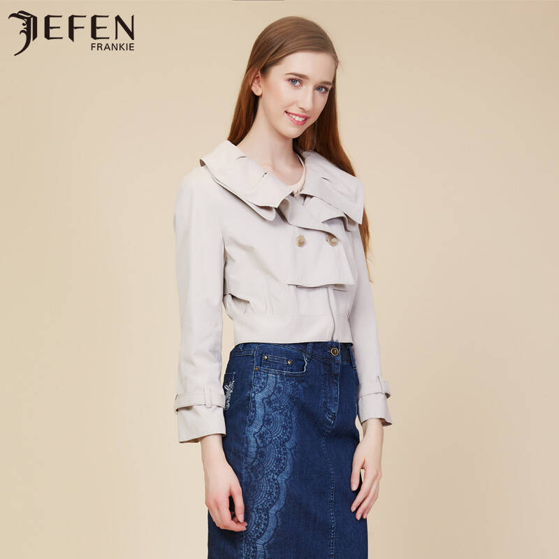 jefen吉芬2015春夏新品荷叶领短风衣 1g灰色 s