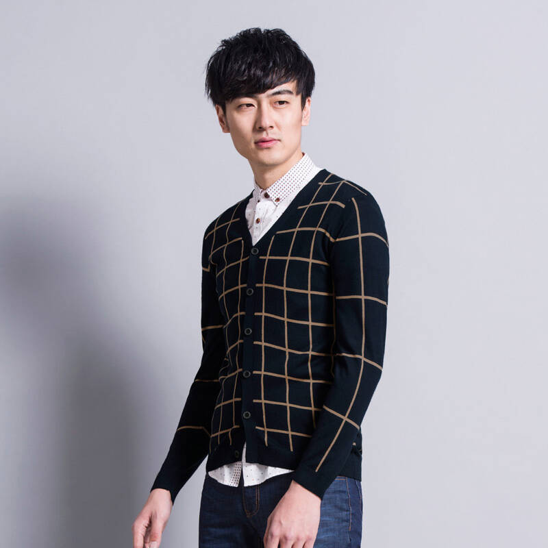 2015渡森秋季男士休闲开衫针织衫 修身时尚毛衫外套8433 深蓝色d01