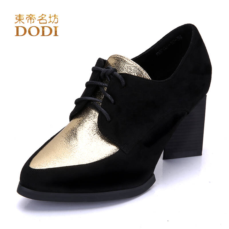 东帝名坊2016春季新品 细腻绒面亮面尖头单鞋 菱形鞋跟女鞋d706-10