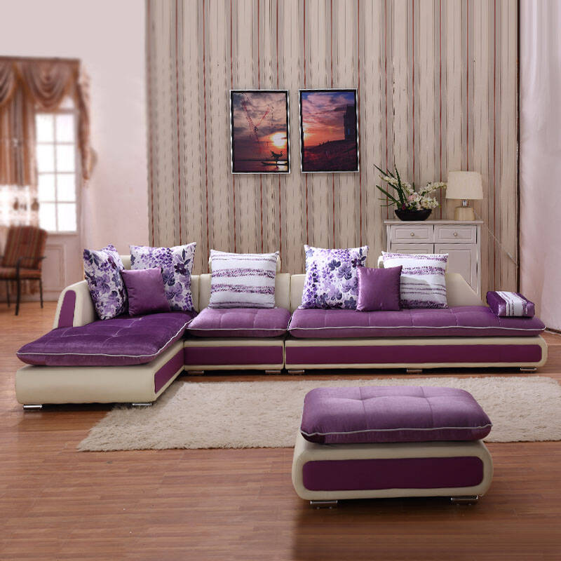 浩阿优 布艺沙发 沙发 sf032 紫色 三人位 右贵妃椅