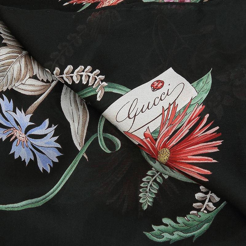 gucci古驰 新款女士花卉图案桑蚕丝巾围巾 371474 3g011 黑色