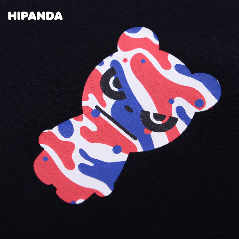 hipanda熊猫 男士t恤短袖t恤男短袖 原创设计潮牌 迷彩熊猫 袖标72t恤