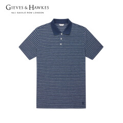 GIEVES&HAWKES/君皇仕男士短袖Polo衫棉麻时尚条纹商务休闲运动上衣G4100077I1 深蓝色39 S