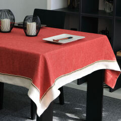 格蓝丽芙 桌布布艺台布茶几布红色婚庆中式北欧风格餐桌布长方形台布 红楼茶语桌布-红色+米色贴边 130*180cm