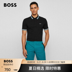 BOSS 男士2022春夏新款休闲风格弧形徽标短袖Polo衫 002-黑色 EU:L