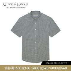 GIEVES&HAWKES/君皇仕男士短袖衬衫时尚细格子纯棉礼服商务休闲G4100439I1 粉绿43 S