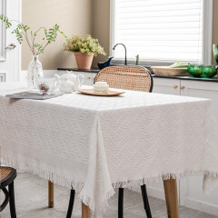 艾薇桌布白色蕾丝餐桌布防滑法式茶几布圆桌布床头柜盖布书桌布餐垫防尘罩90*150cm米白T格