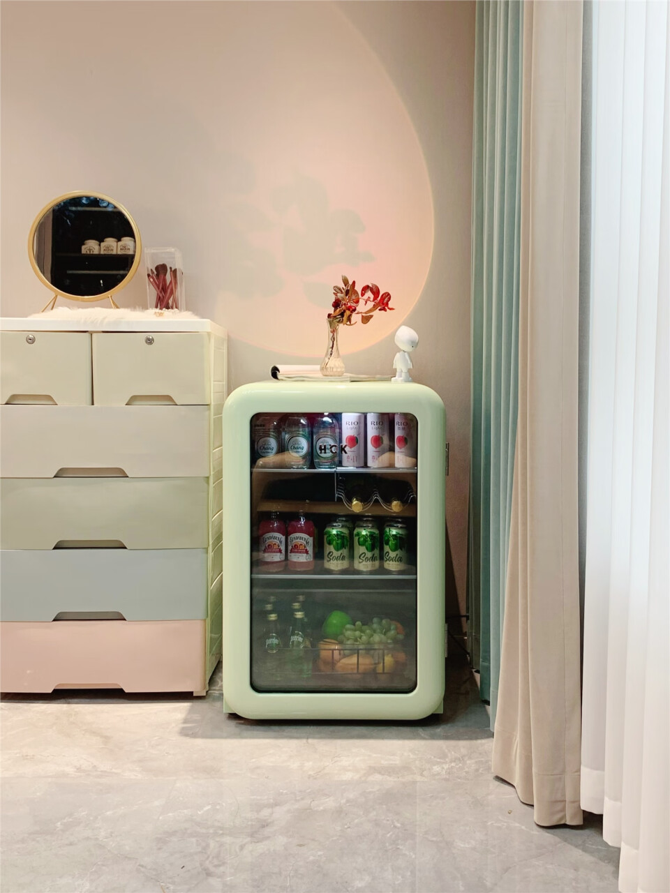 哈士奇冰吧单门家用冷藏冰吧茶叶保鲜柜冰箱迷你型恒温大容量立式冷柜小冰柜家用SC-130RBA-S薄荷绿,第4张