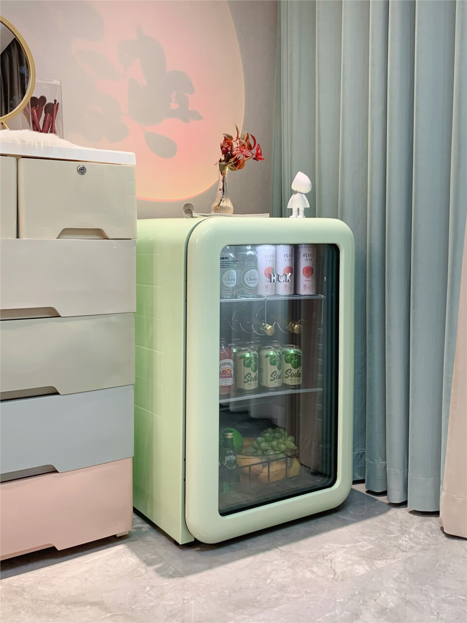 哈士奇冰吧单门家用冷藏冰吧茶叶保鲜柜冰箱迷你型恒温大容量立式冷柜小冰柜家用SC-130RBA-S薄荷绿,第5张