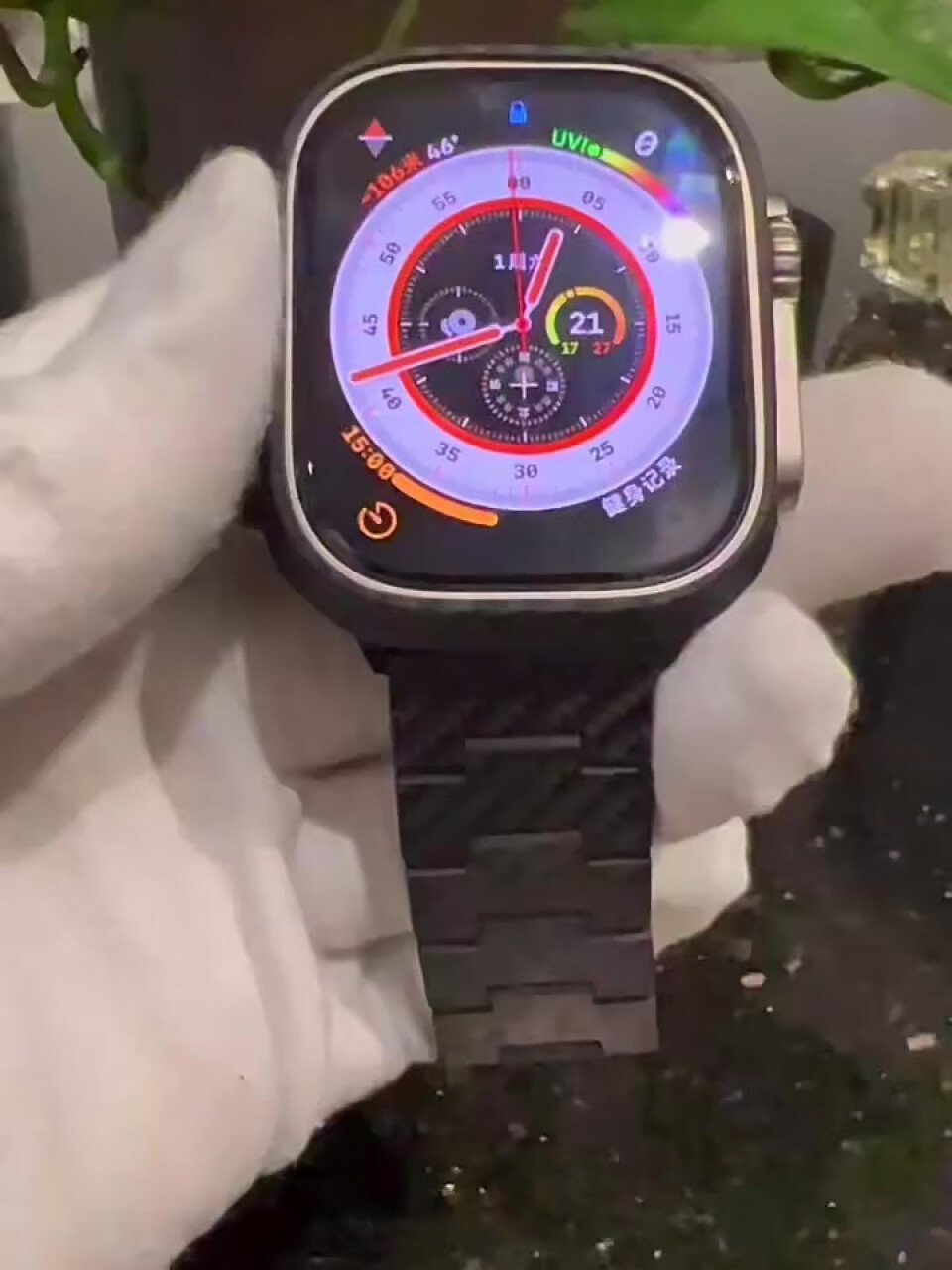 Apple Watch Ultra 智能手表 GPS + 蜂窝款 49毫米 钛金属原色 钛金属表壳午夜色海洋表带MQF63CHA,第2张