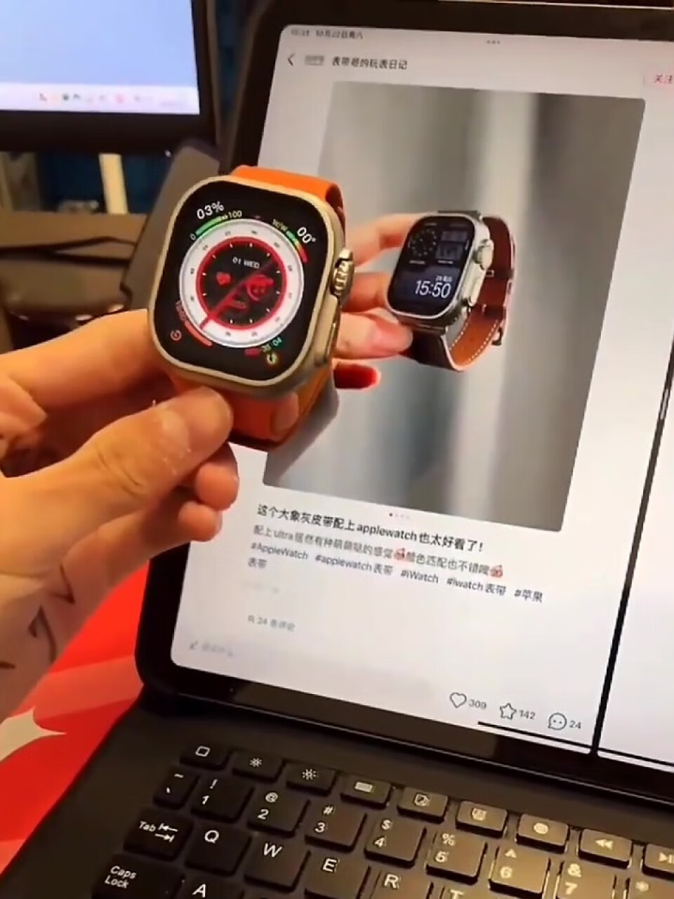 Apple Watch Ultra 智能手表 GPS+蜂窝款 49毫米 钛金属原色 钛金属表壳星光色高山回环式表带大号MQFD3CHA,第3张