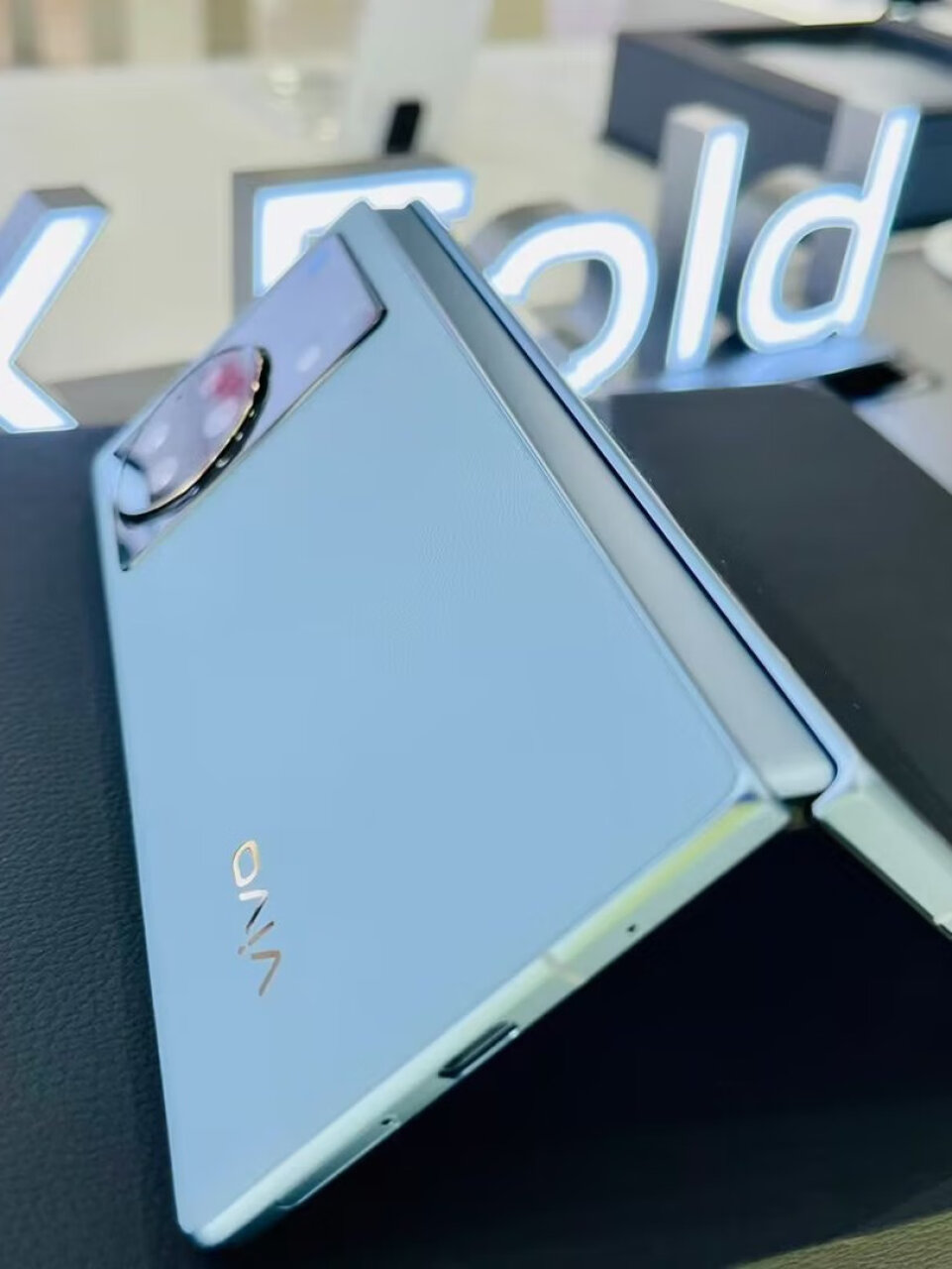 VIVO X Fold+手机壳折叠屏新款防摔超薄全包真皮保护套xfold轻奢高端商务简约隐形支架皮套 飞驰蓝 X FoldX Fold+ 高清前后壳,第3张