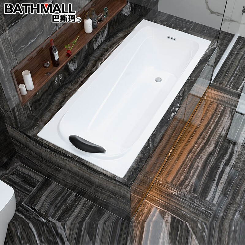 巴斯玛（BATHMALL） 巴斯玛 嵌入式浴缸亚克力家用卫生间浴缸小户型冲浪按摩恒温浴缸1.2m 空缸（含支架） 约1.4米